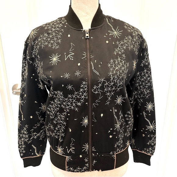 Urban Outfitters Silence + Noise Starry Night Black Bomber Jacket XS - Picture 1 of 4